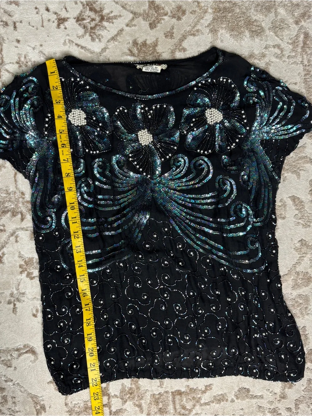 Vintage 1980s Papillon 100% Silk Beaded Top - Picture 6 of 9